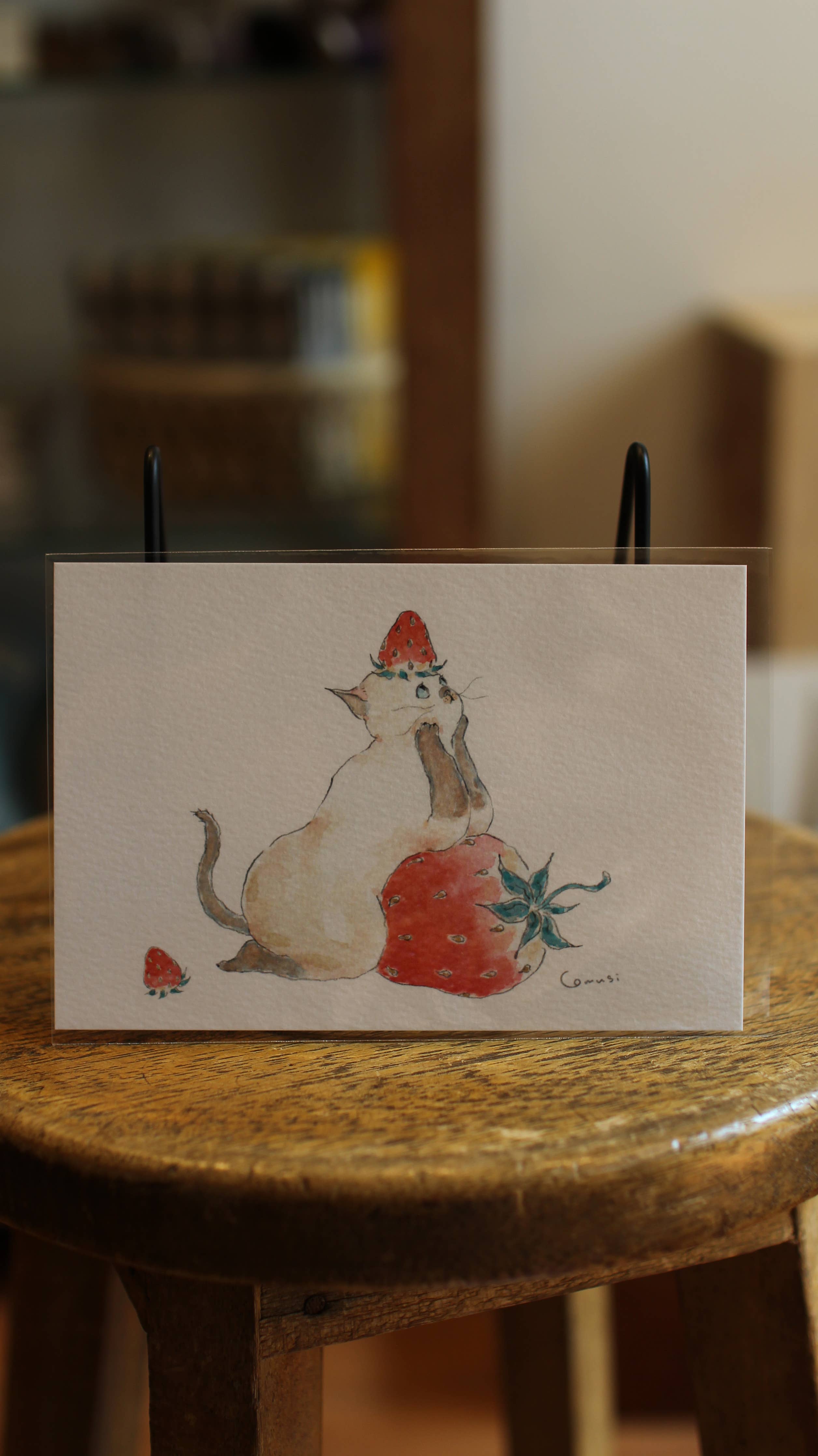 Postkarte Erdbeer-Katze