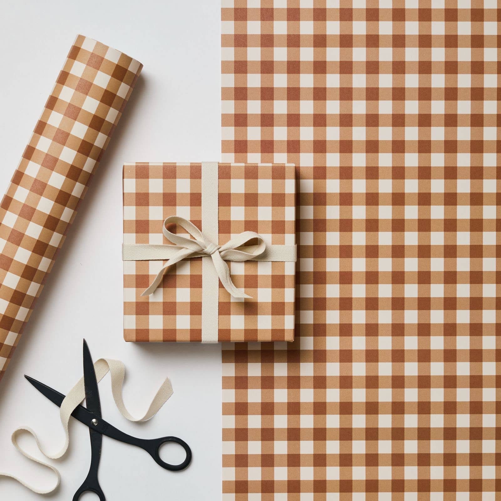 Gift wrap cinnamon-colored check