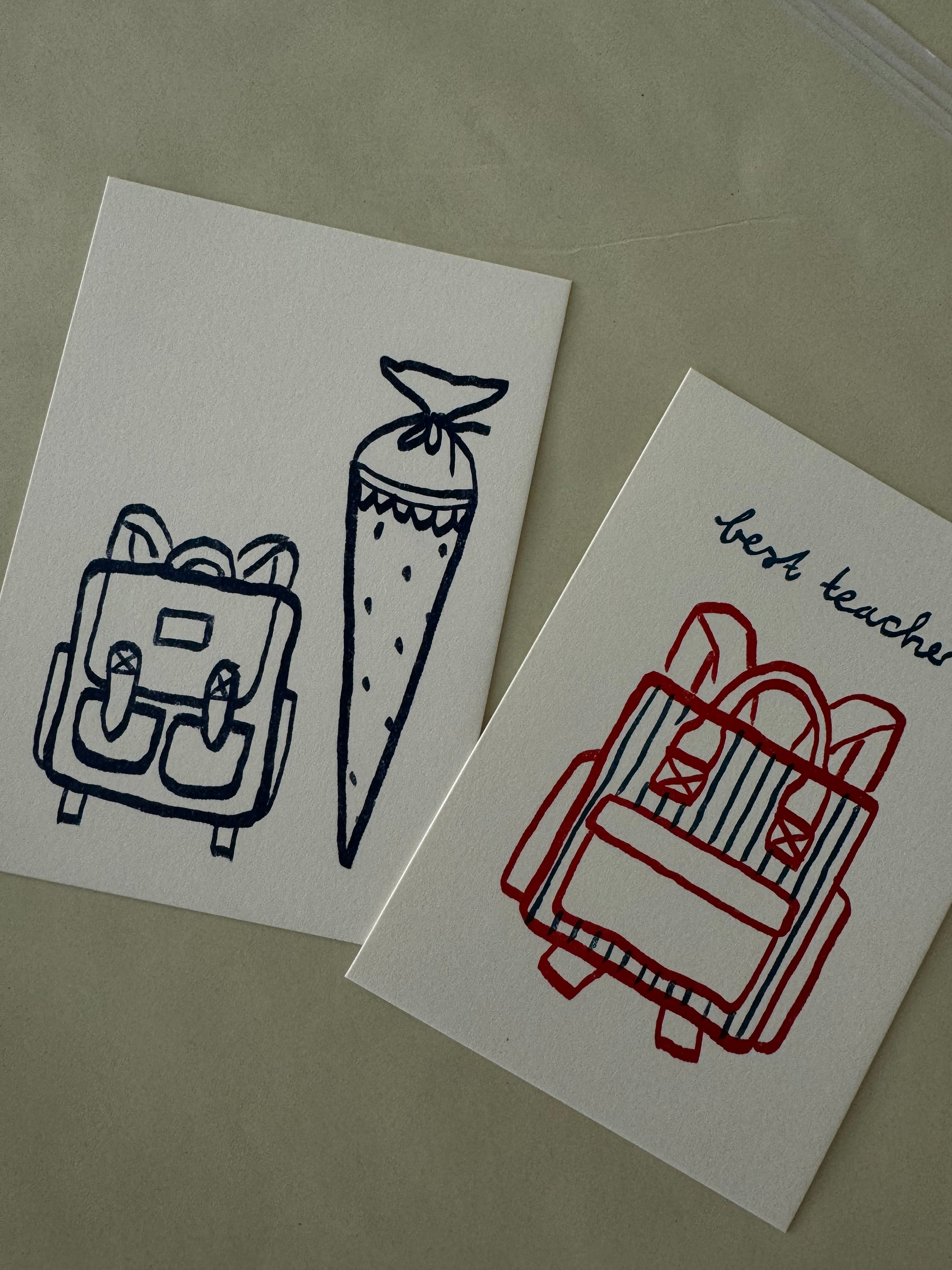 Postcard school bag & school cone