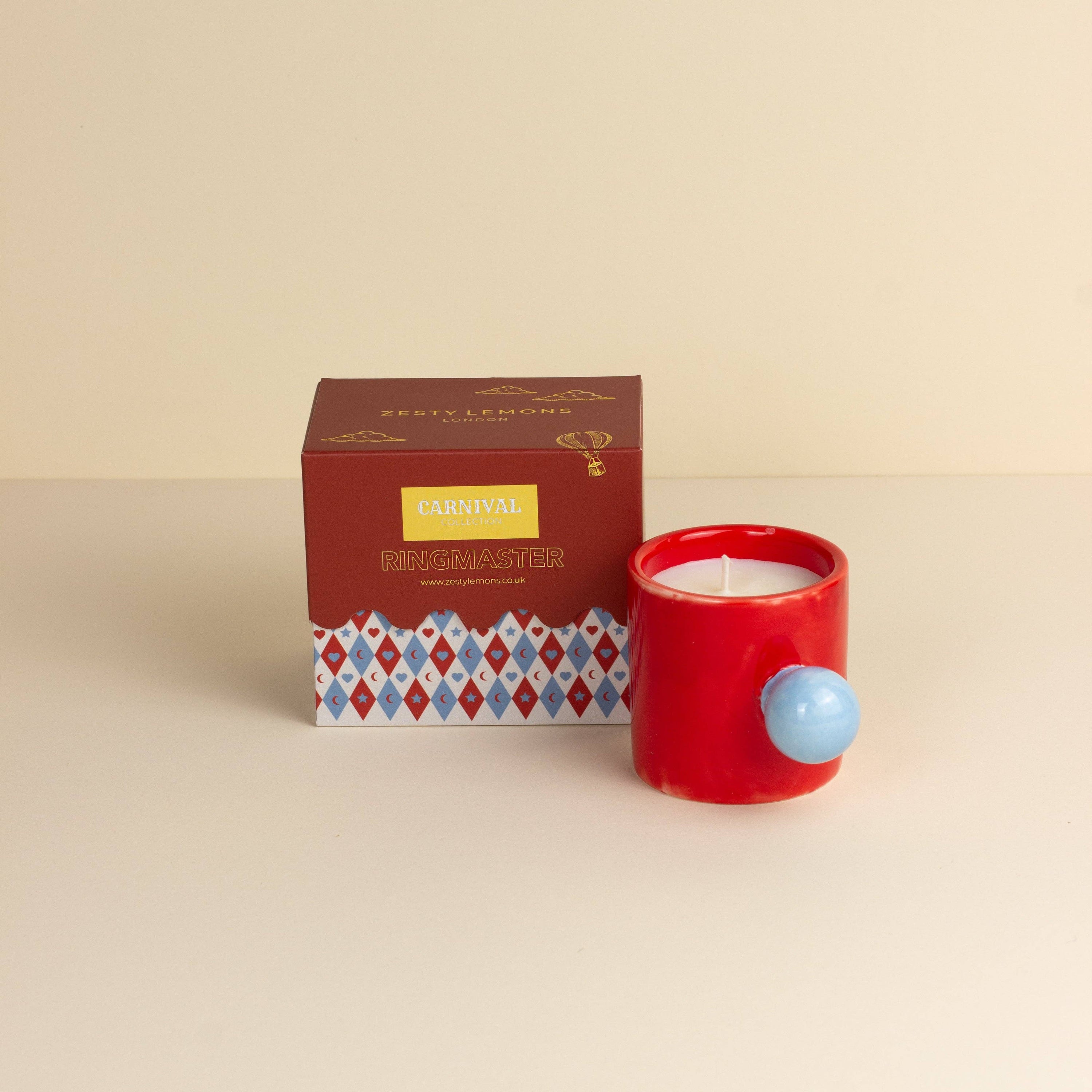 Karneval Karussell Tasse Kerze - Roter Zirkusdirektor