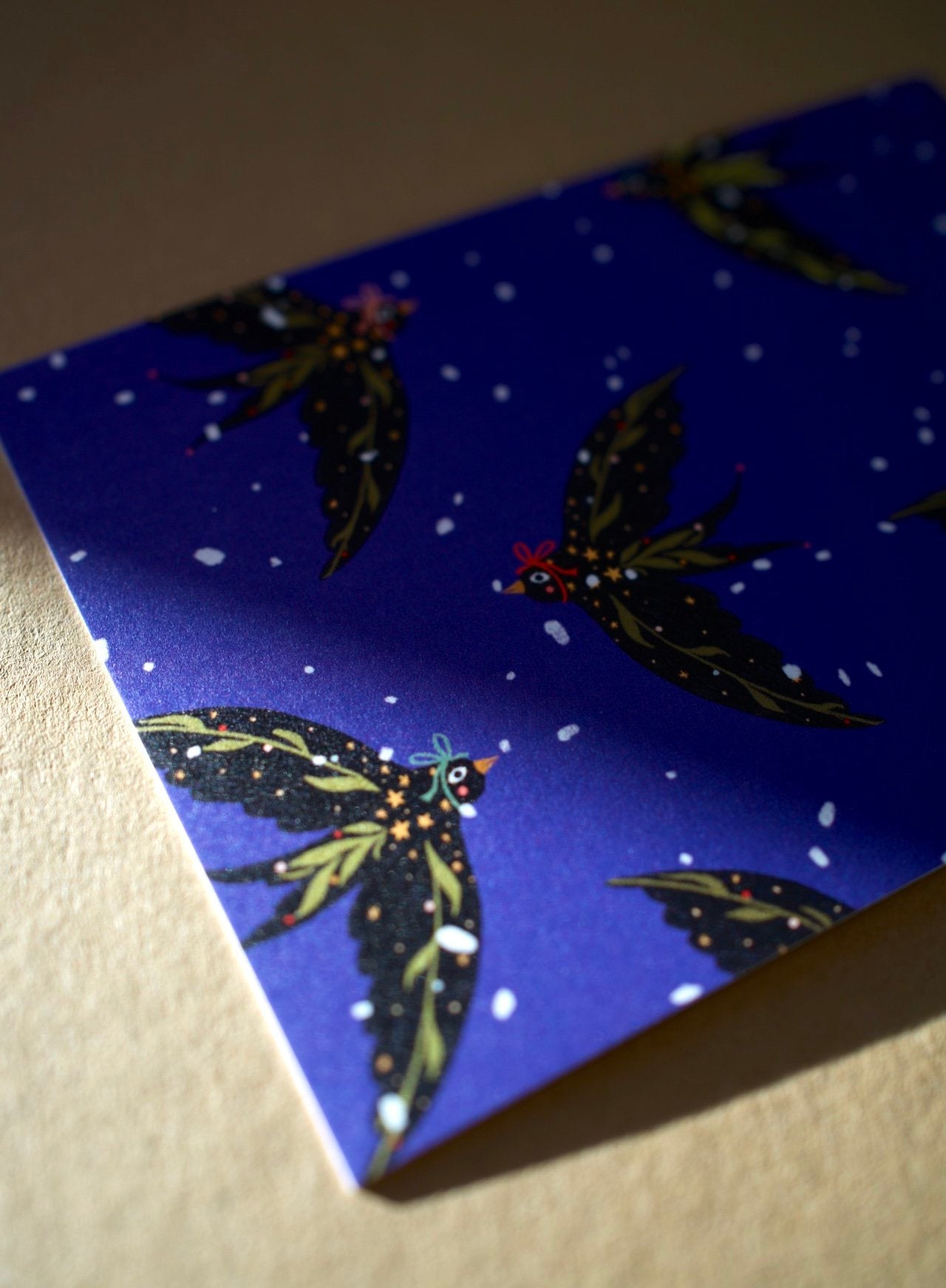 Postkarte Schnee Schwalben