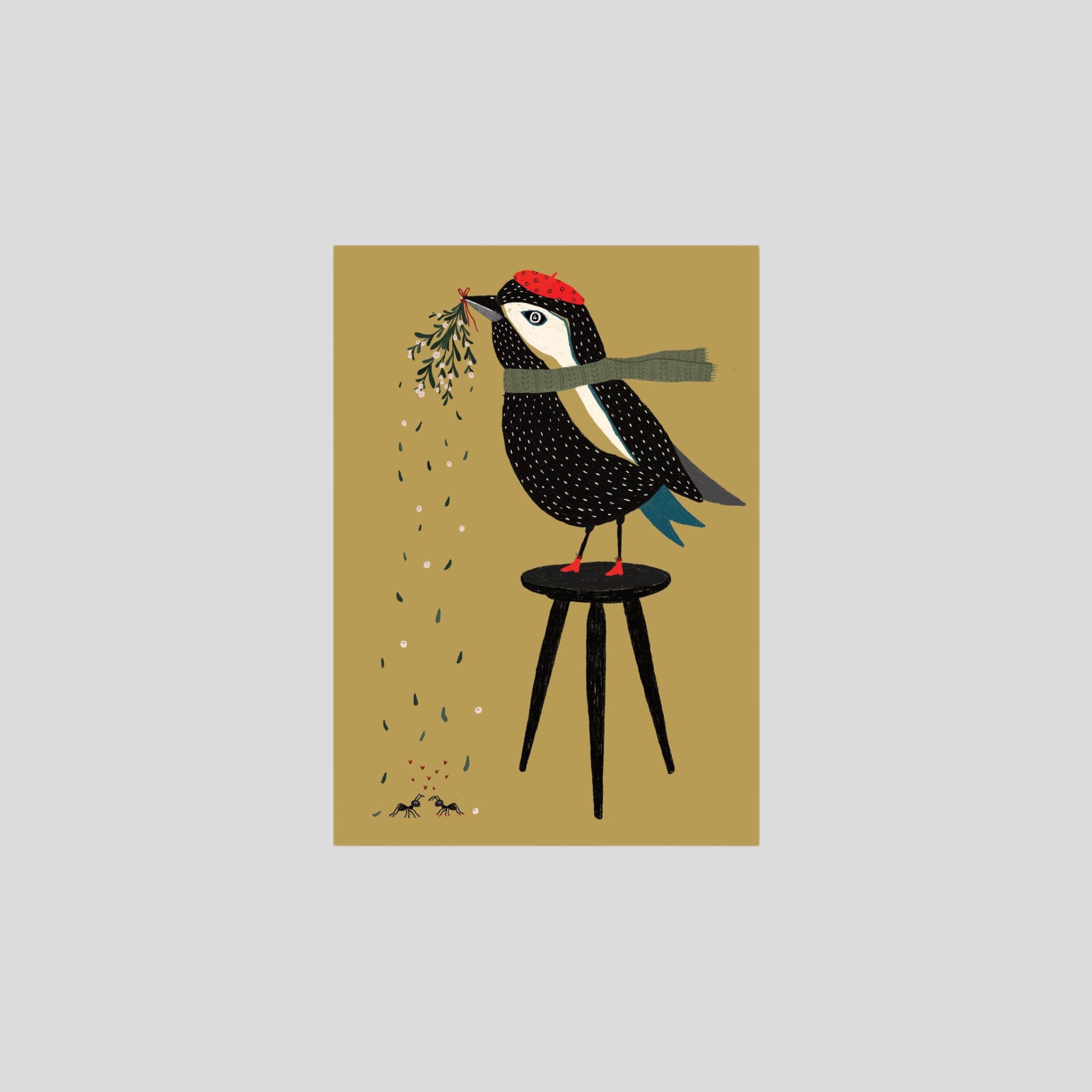 Postcard Bird with mistletoe
