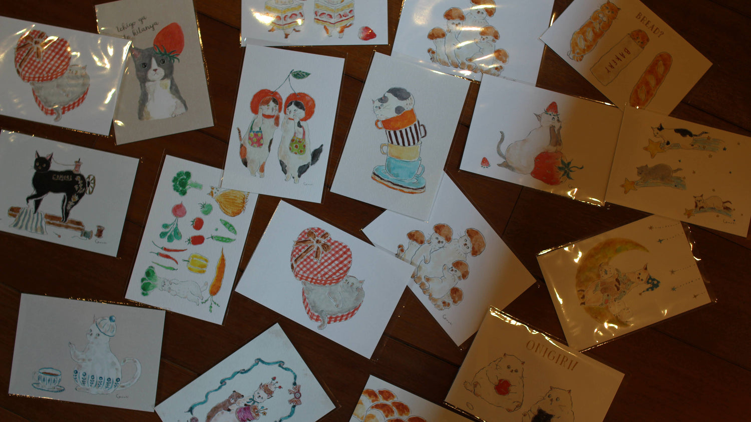 Postkarte Erdbeer-Katze