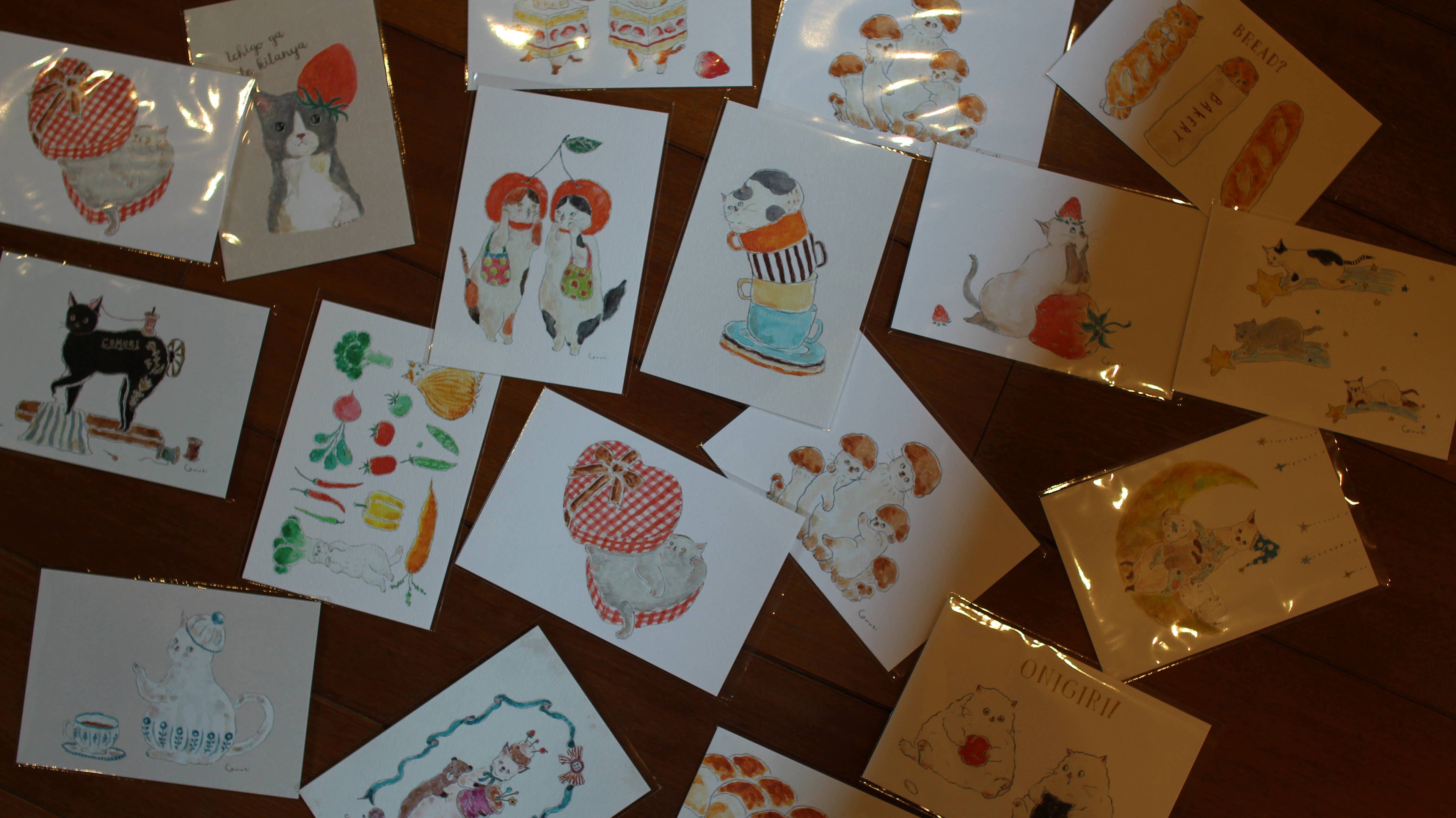 Postkarte Erdbeer-Katze