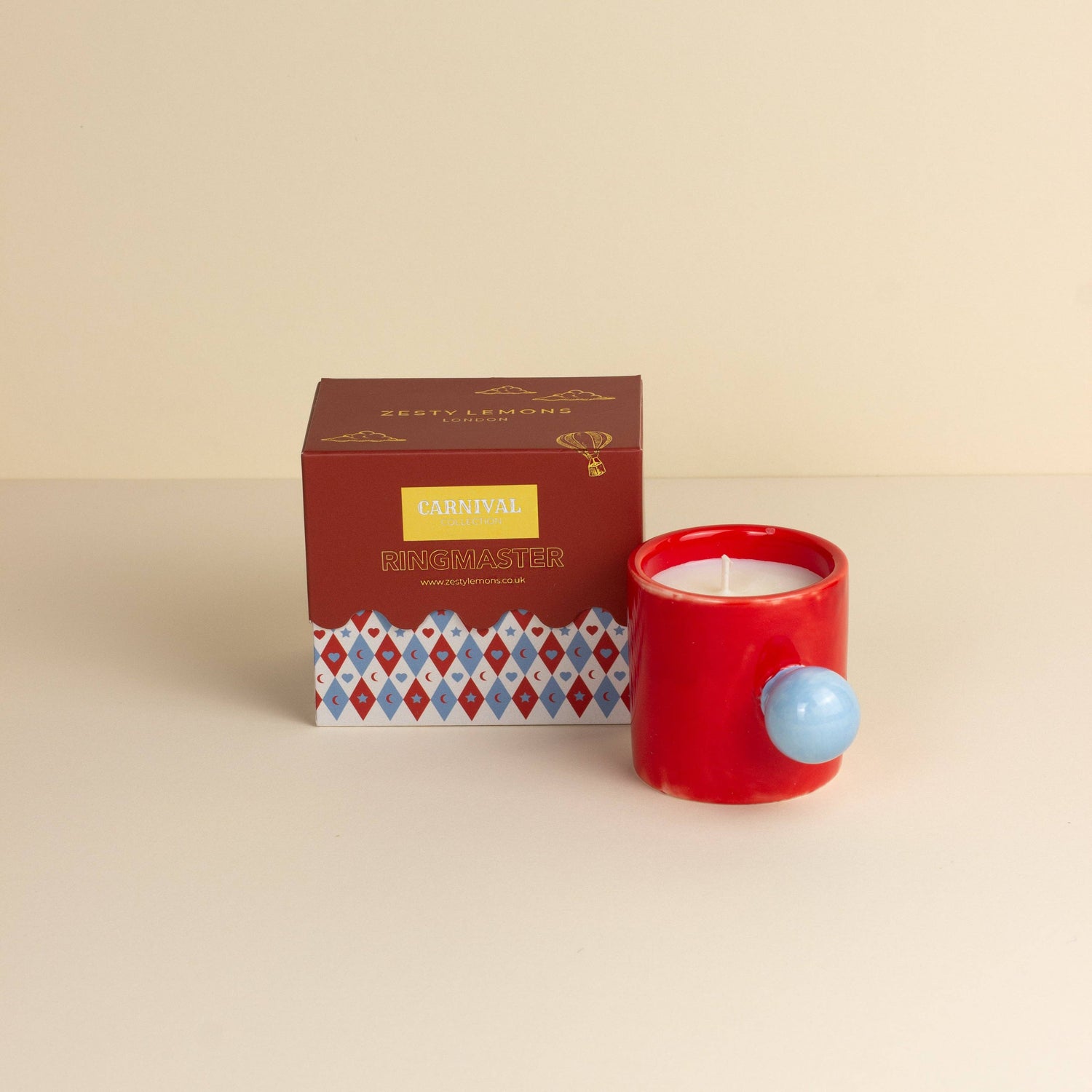 Karneval Karussell Tasse Kerze - Roter Zirkusdirektor