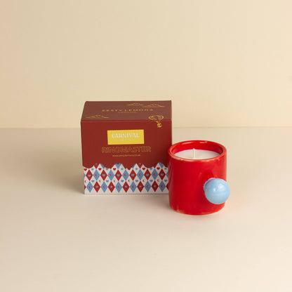 Karneval Karussell Tasse Kerze - Roter Zirkusdirektor