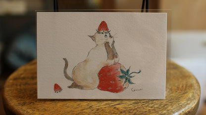 Postkarte Erdbeer-Katze