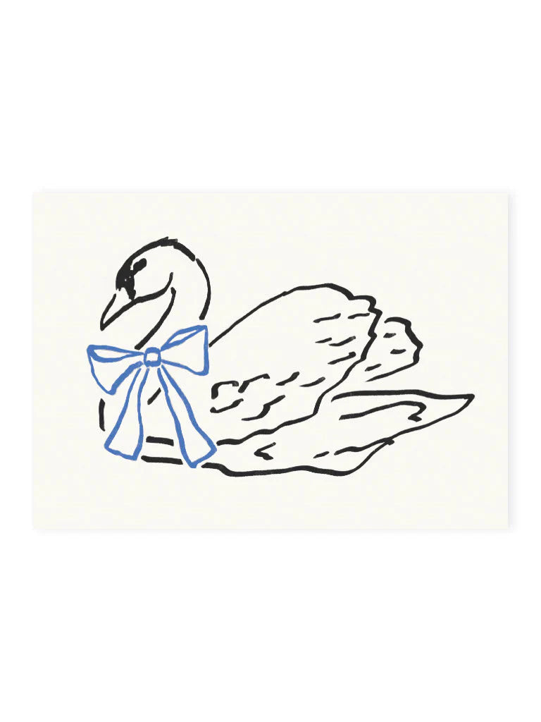 Postcard swan with bow 