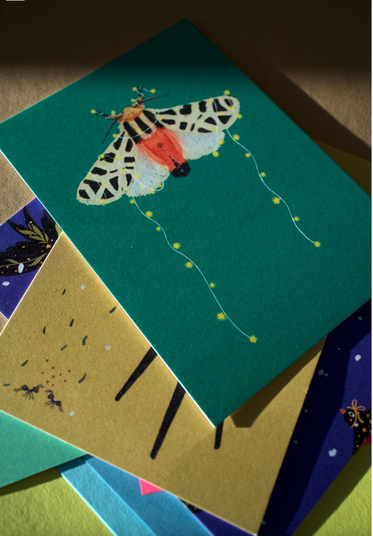 Postcard moth with fairy lights